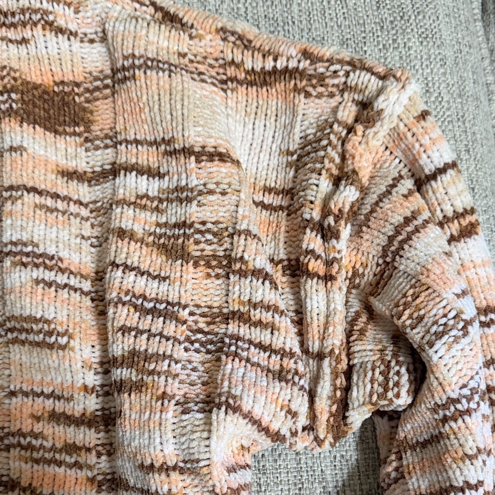 Haptics Striped Chunky Knit Relaxed Cozy Soft Sweater Coral & Brown Plus Size 1X - Picture 8 of 17
